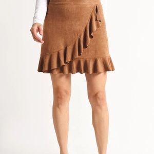 BB DAKOTA Brown Suede Ruffle Skirt